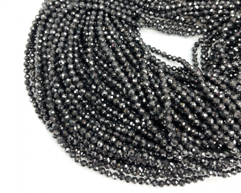 Бусины Циркон натуральный ювелирной огранки размер 4мм цвет черный Черный